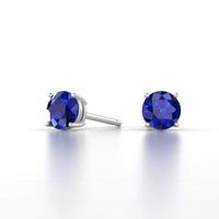 Sapphire Created Swarovski Crystal 6mm Stud Earring 18K White Gold Plated - 1.00 CT