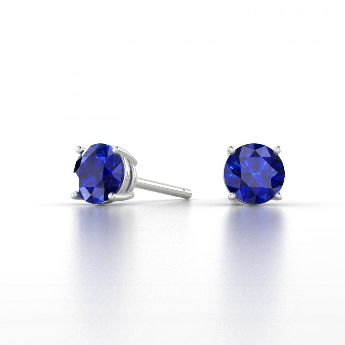 Sapphire Created Swarovski Crystal 6mm Stud Earring 18K White Gold Plated - 1.00 CT