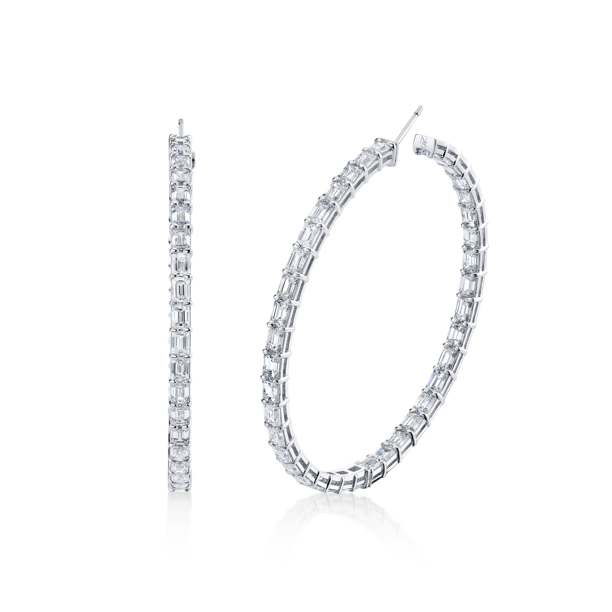 Emerald Cut Diamond Hoop Earrings