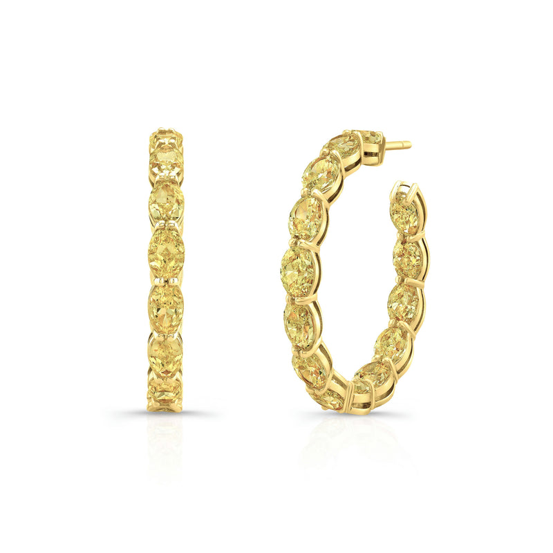 Fancy Yellow Oval Diamond Hoop Earrings