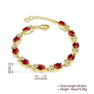 Red Topaz Gold Tone Princess Cut Link Bracelet