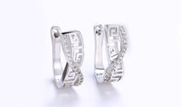 18K White Gold Plated Swarovski Elements Pave Greek Key Design Pave Curved Hinge Earrings