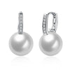 14K White Gold Plating Pearl Crystal Lining Earrings
