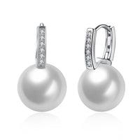 14K White Gold Plating Pearl Crystal Lining Earrings