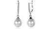 White Swarovski Elements Thin Dangling Freshwater Pearl Clip On Earrings in 18K White Gold Plating