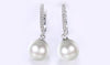 White Swarovski Elements Thin Dangling Freshwater Pearl Clip On Earrings in 18K White Gold Plating