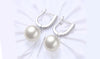 White Swarovski Elements Thin Dangling Freshwater Pearl Clip On Earrings in 18K White Gold Plating
