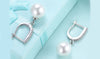 White Swarovski Elements Thin Dangling Freshwater Pearl Clip On Earrings in 18K White Gold Plating