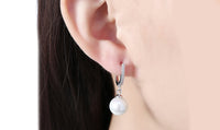 White Swarovski Elements Thin Dangling Freshwater Pearl Clip On Earrings in 18K White Gold Plating