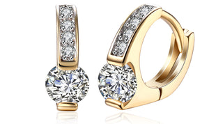 18K Gold Plating White Elements Pave Harp Shaped Clip On Earrings