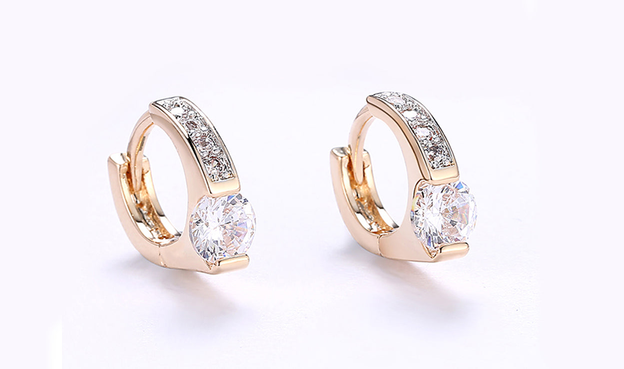 18K Gold Plating White Elements Pave Harp Shaped Clip On Earrings