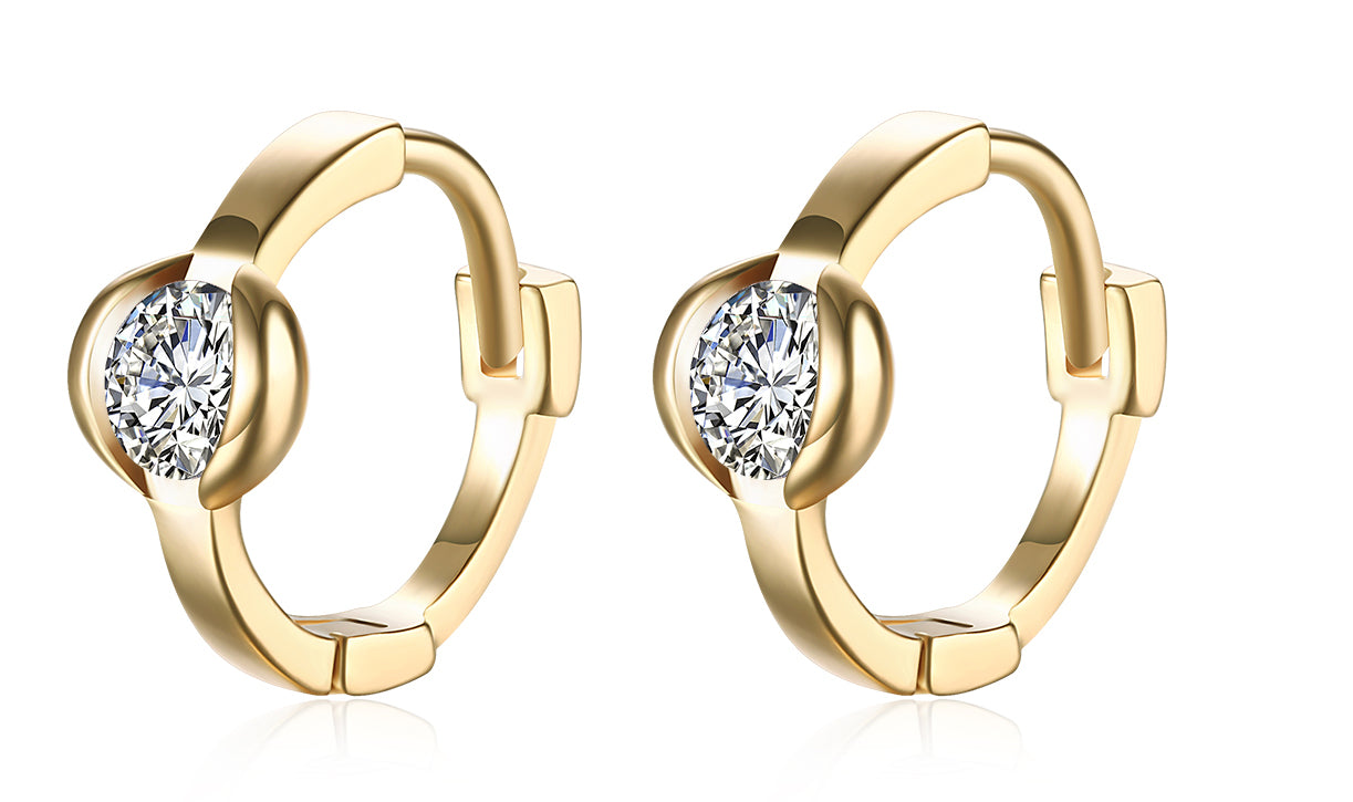 18K Gold Plating Sleek White Circular Clip On Earrings