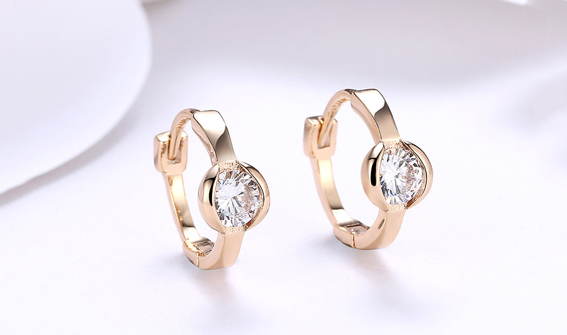 18K Gold Plating Sleek White Circular Clip On Earrings