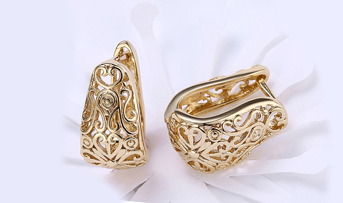 18K Gold Plating Filigree Laser Cut Clip On Earrings