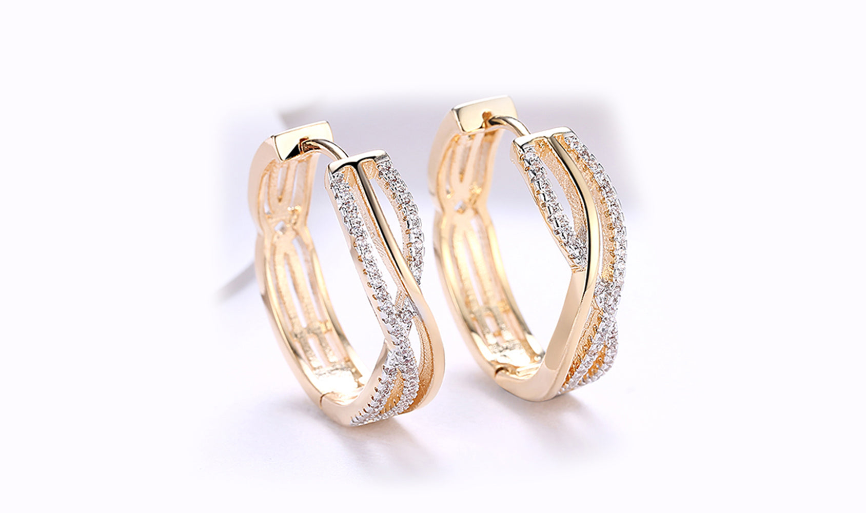 18K Gold Plating White Swarovski Elements Twisted Abstract Clip On Earrings