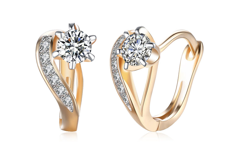 18K Gold Plating White Curved Harp Clip On Earrings