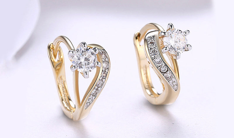 18K Gold Plating White Curved Harp Clip On Earrings