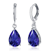 5.55 CTTW Sapphire Pear Shaped Drop Earrings Set in 18K White Gold - Golden NYC Jewelry