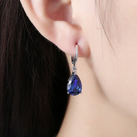5.55 CTTW Sapphire Pear Shaped Drop Earrings Set in 18K White Gold - Golden NYC Jewelry