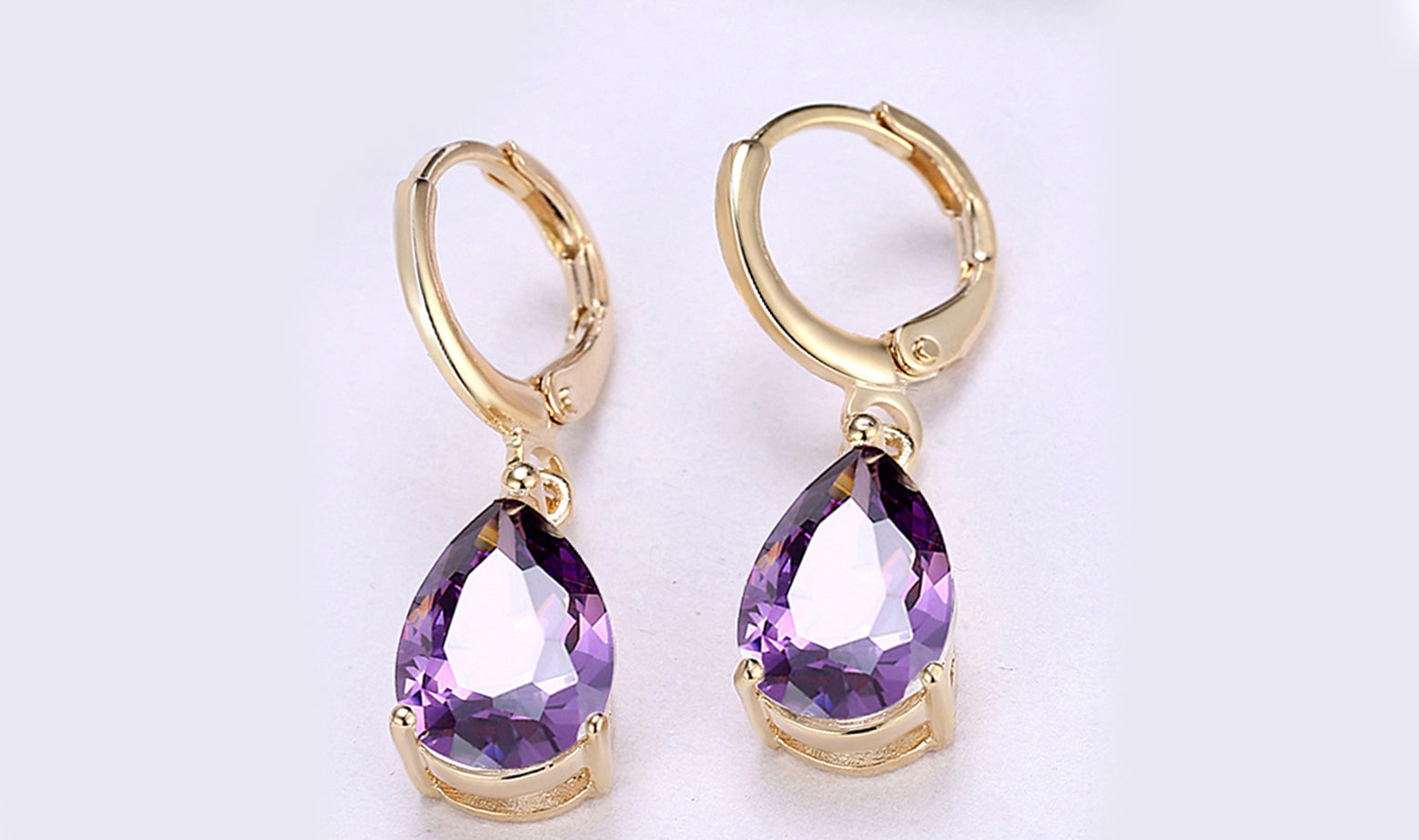 18K Gold Plating Sleek Elements Pear Cut Drop Earrings - 3 Options Available