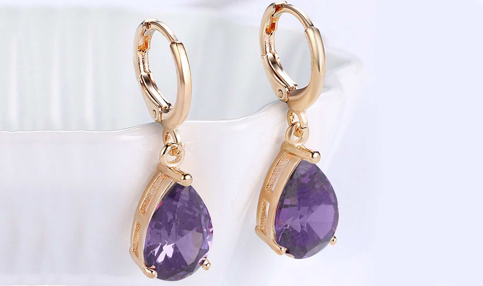 18K Gold Plating Sleek Elements Pear Cut Drop Earrings - 3 Options Available