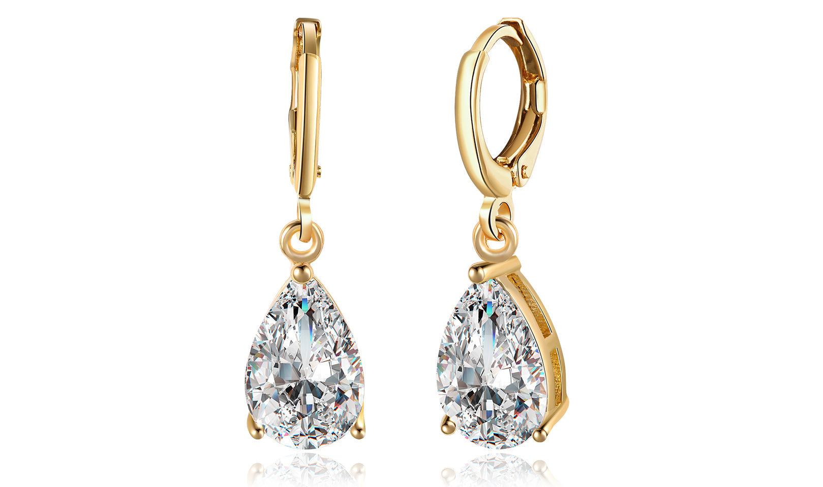 18K Gold Plating Sleek Elements Pear Cut Drop Earrings - 3 Options Available