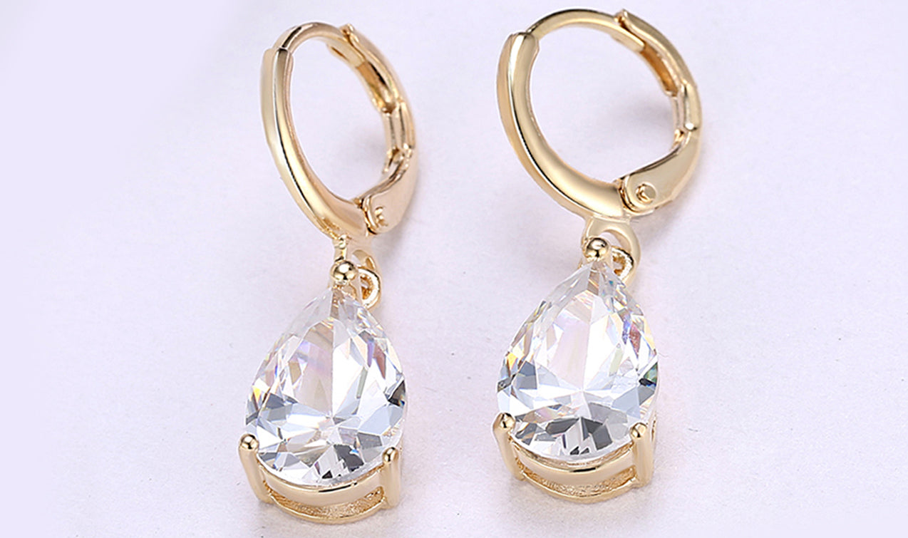 18K Gold Plating Sleek Elements Pear Cut Drop Earrings - 3 Options Available