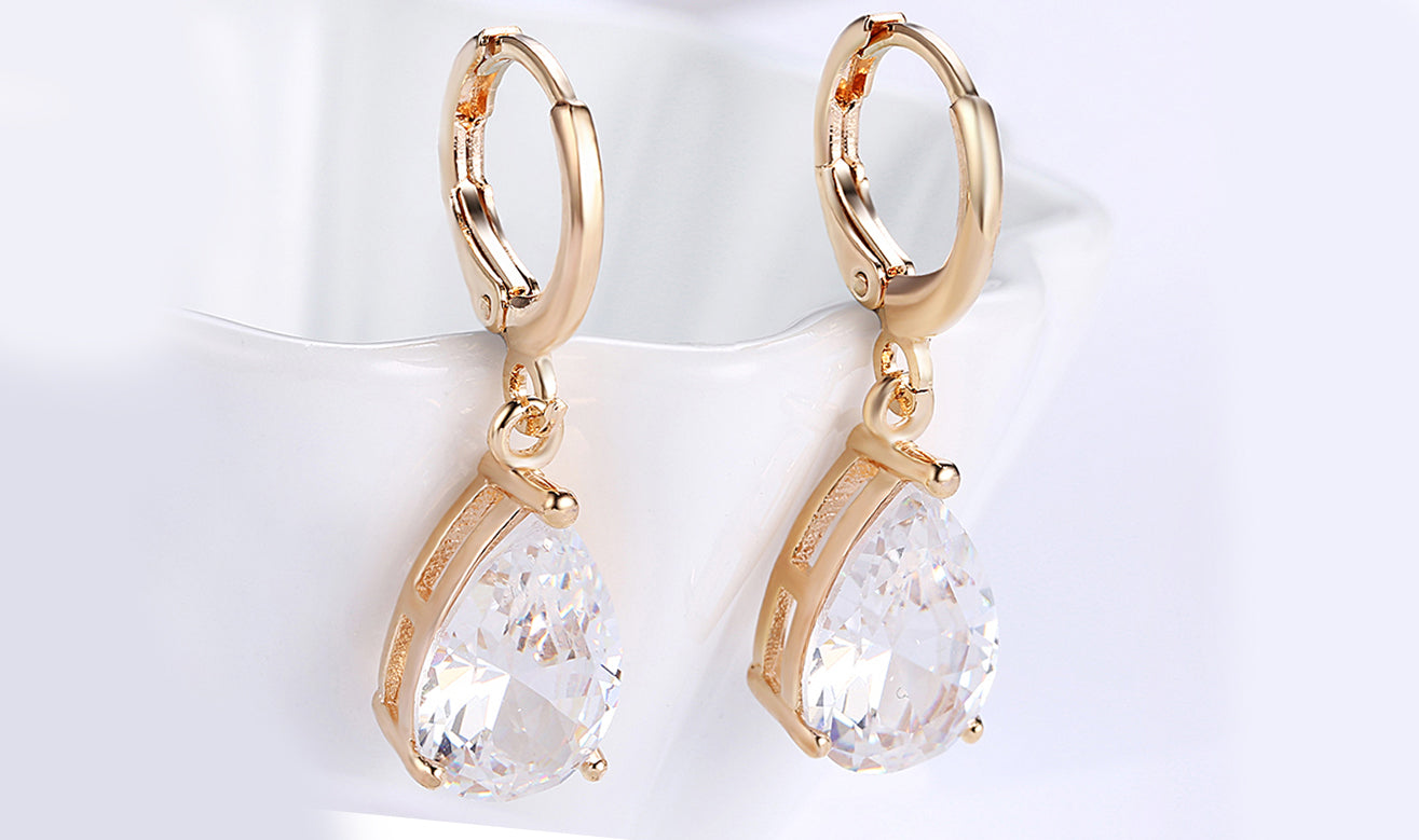 18K Gold Plating Sleek Elements Pear Cut Drop Earrings - 3 Options Available