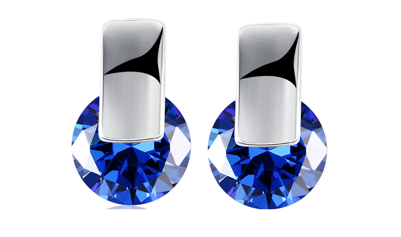 18K White Gold Plating Sleek Blue Swarovski Elements Earrings