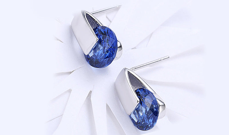 18K White Gold Plating Sleek Blue Swarovski Elements Earrings