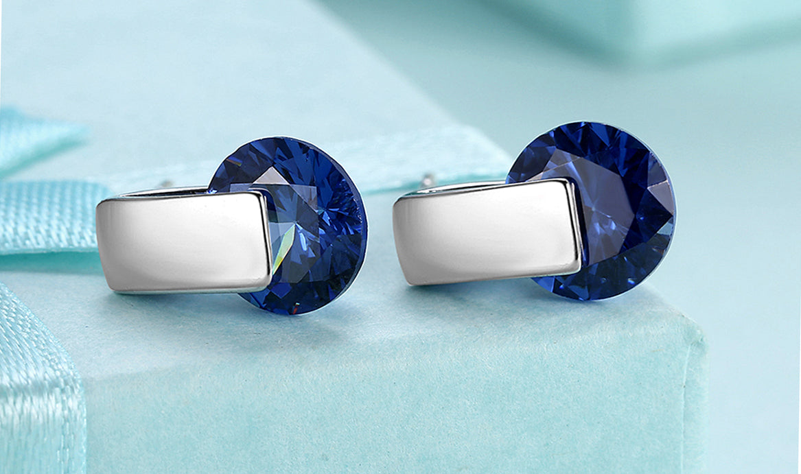 18K White Gold Plating Sleek Blue Swarovski Elements Earrings