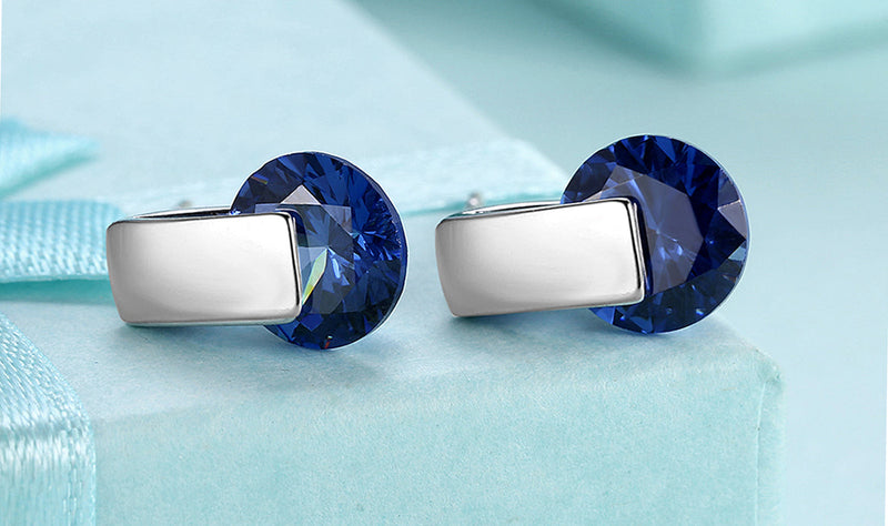 18K White Gold Plating Sleek Blue Swarovski Elements Earrings
