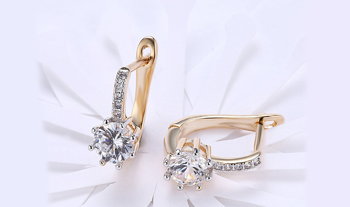 18K Gold Plating Elements Starburst Leverback Pave Clip On Earrings