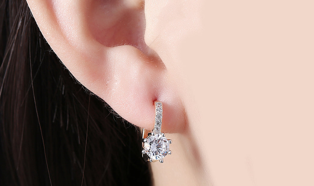18K Gold Plating Elements Starburst Leverback Pave Clip On Earrings