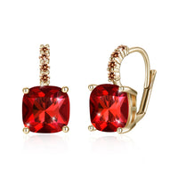 Red Asscher Cut Swarovski Pave Leverback in 18K Gold
