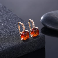 Red Asscher Cut Swarovski Pave Leverback in 18K Gold