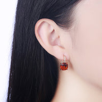 Red Asscher Cut Swarovski Pave Leverback in 18K Gold