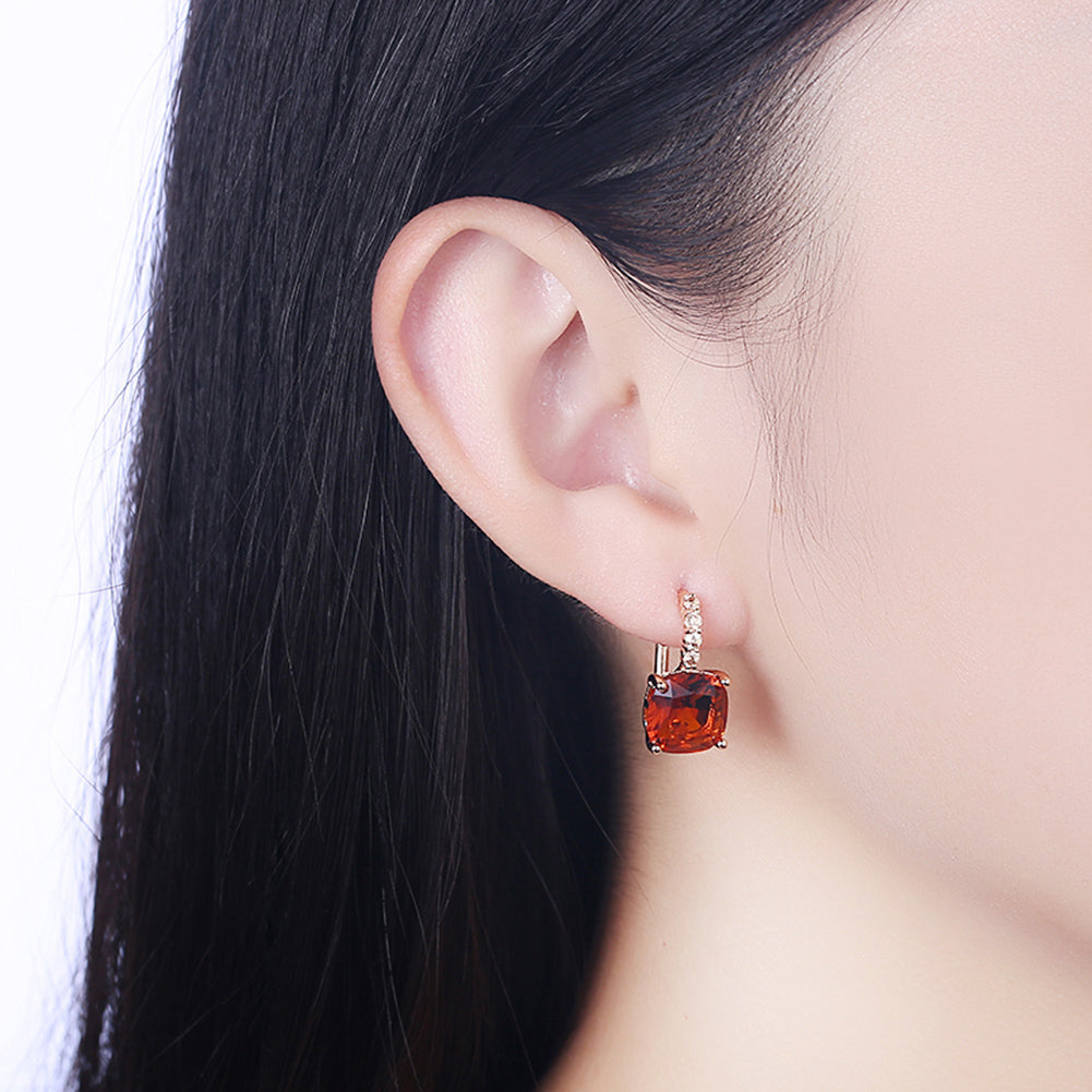 Red Asscher Cut Swarovski Pave Leverback in 18K Gold