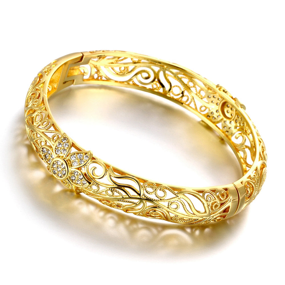 Gold Crystal Pave Filigree Bangle