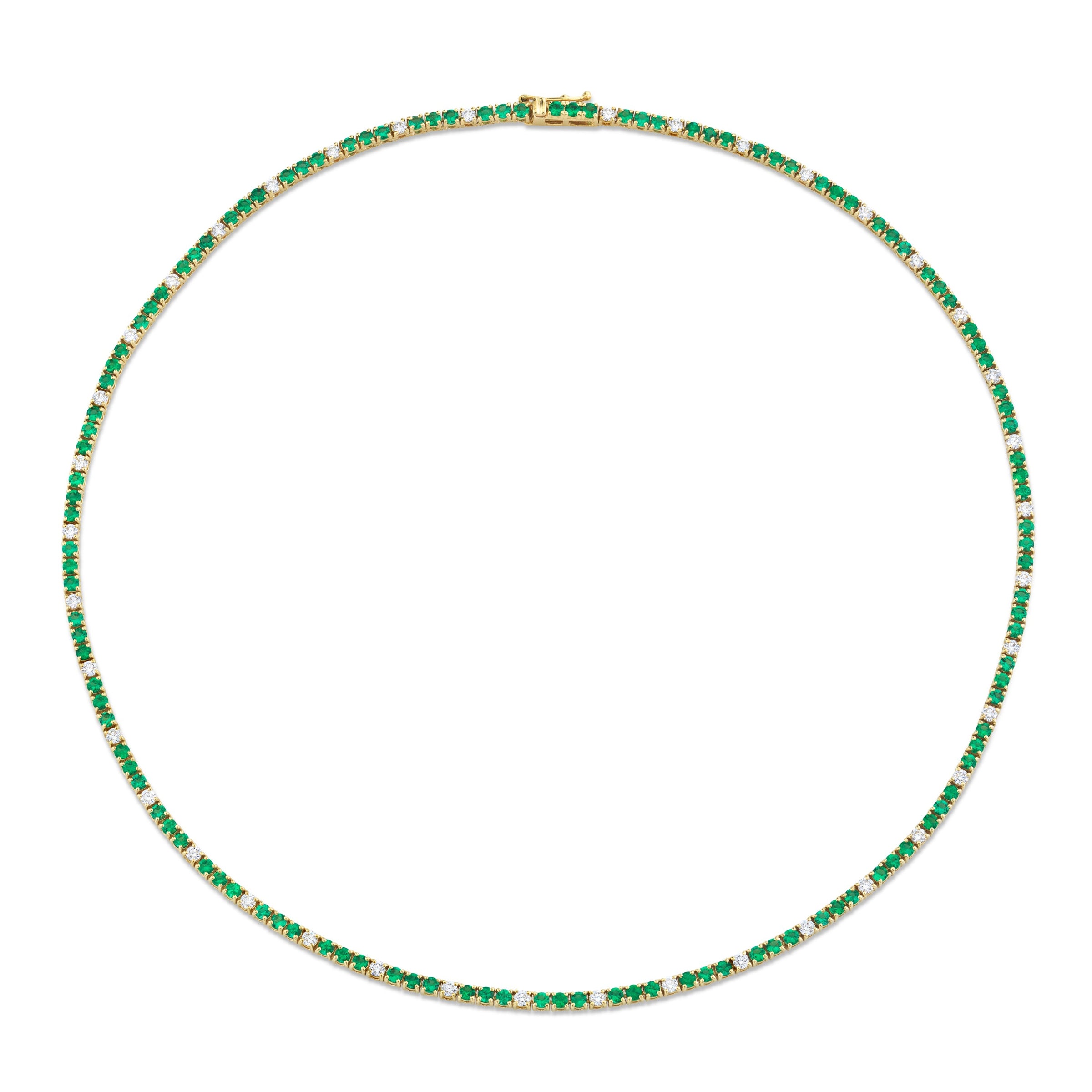 Round Green Emeralds and Diamonds Necklace
