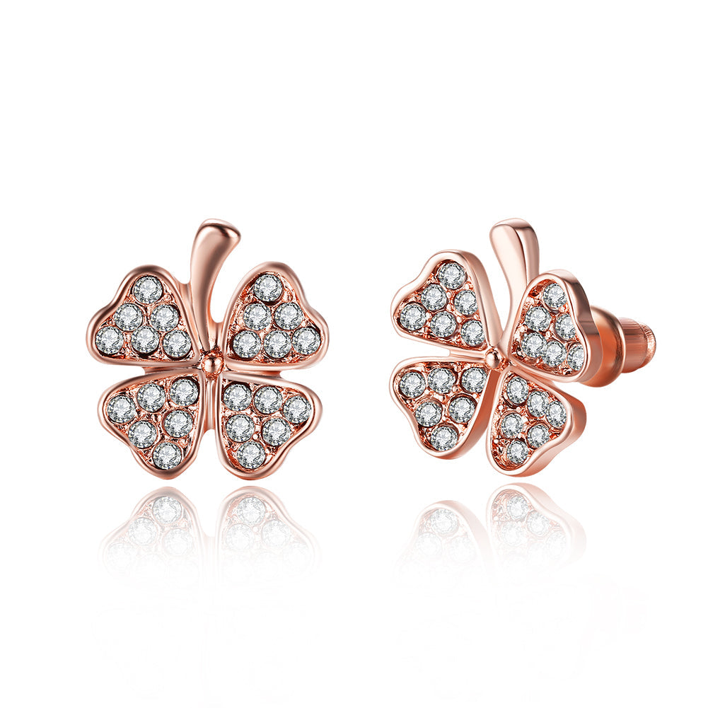 Swarovski Elements Pave Clover Studs in 18K Rose
