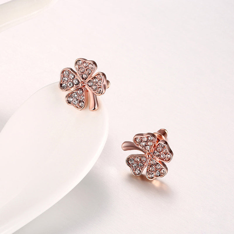 Swarovski Elements Pave Clover Studs in 18K Rose