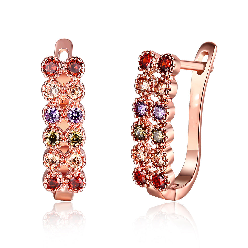 Two Lined Rainbow Swarovski Leverback in 18K Rose Gold