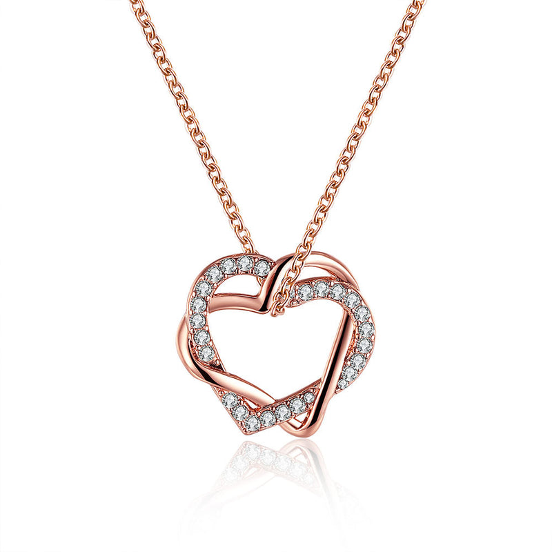 Duo Intertwined Heart Shaped Swarovski Elements Necklace in 18K Rose Gold, Necklaces, Golden NYC Jewelry, Golden NYC Jewelry jewelryjewelry deals, swarovski crystal jewelry, groupon jewelry,, jewelry for mom,