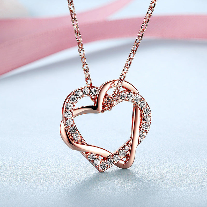 Duo Intertwined Heart Shaped Swarovski Elements Necklace in 18K Rose Gold, Necklaces, Golden NYC Jewelry, Golden NYC Jewelry jewelryjewelry deals, swarovski crystal jewelry, groupon jewelry,, jewelry for mom,