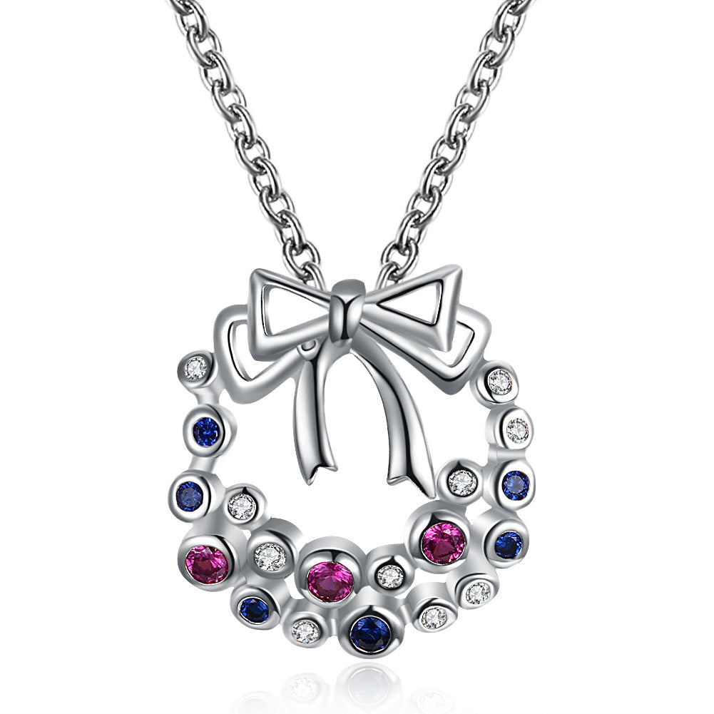 Silver Plating Crystal Pave Bow-Tie Necklace