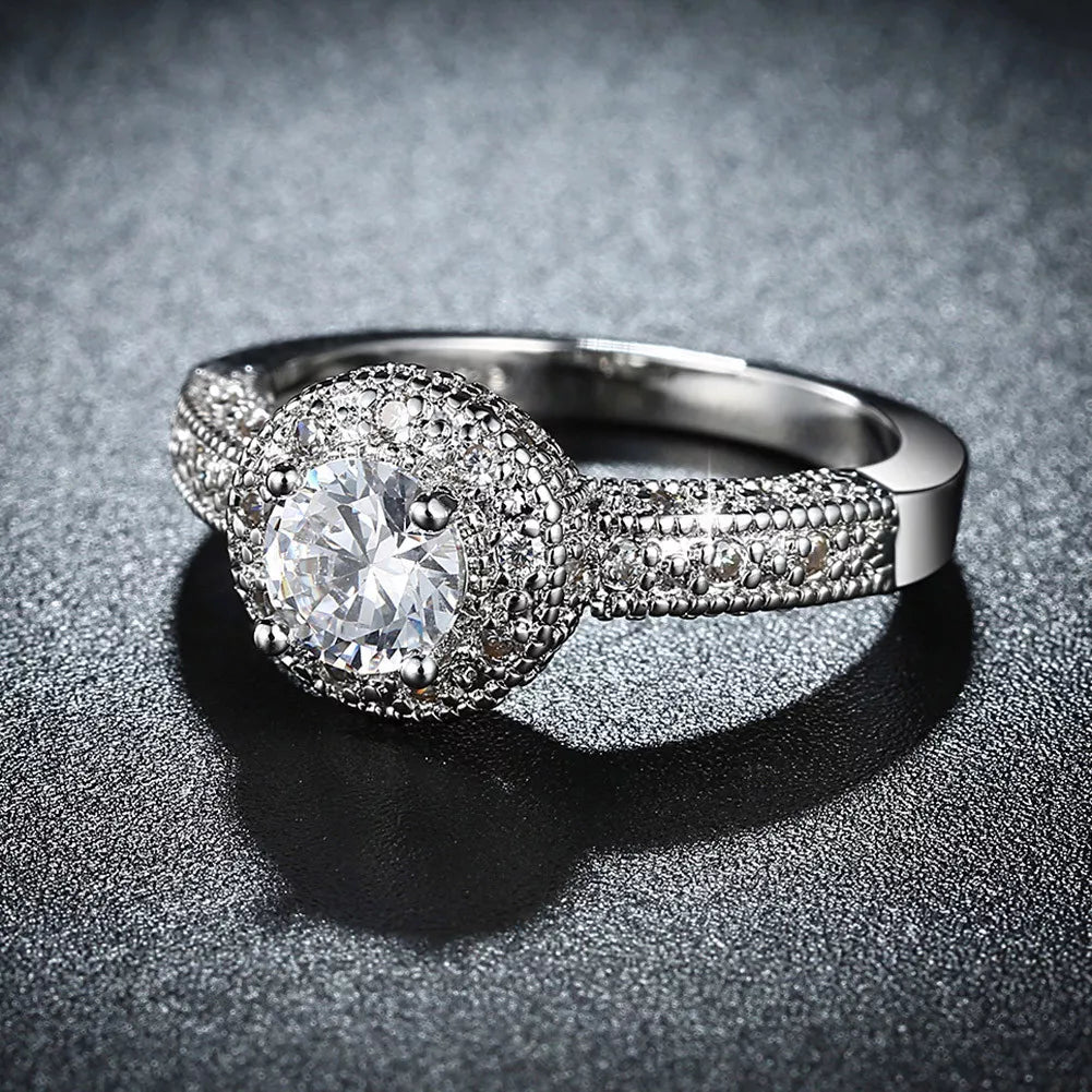 Pave Engagement Ring Circular Halo Crystal