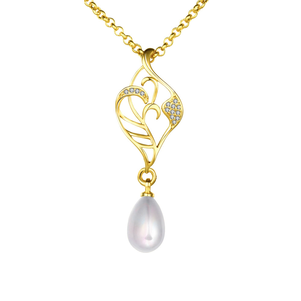 Freshwater Pearl Swarovski Curved Pendant Necklace in 18K Gold, Necklaces, Golden NYC Jewelry, Golden NYC Jewelry jewelryjewelry deals, swarovski crystal jewelry, groupon jewelry,, jewelry for mom,