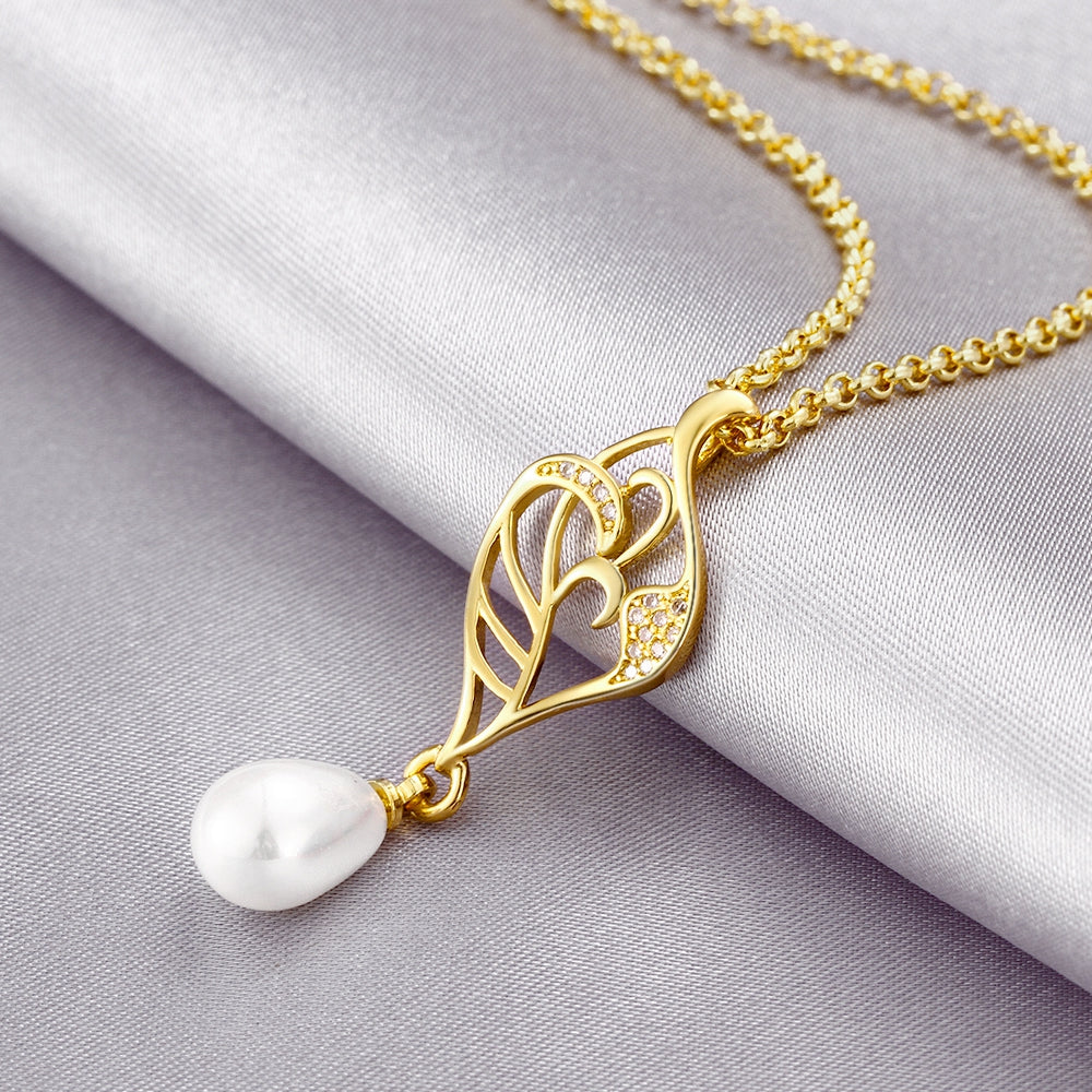 Freshwater Pearl Swarovski Curved Pendant Necklace in 18K Gold, Necklaces, Golden NYC Jewelry, Golden NYC Jewelry jewelryjewelry deals, swarovski crystal jewelry, groupon jewelry,, jewelry for mom,