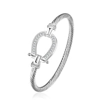 Silver Plating White Crystal Pave Belt Buckle Bangle